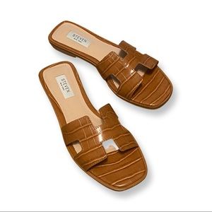 STEVEN New York ~ Harlem Croc Embossed Slide Sandal ~ Size 7 ~ Cognac